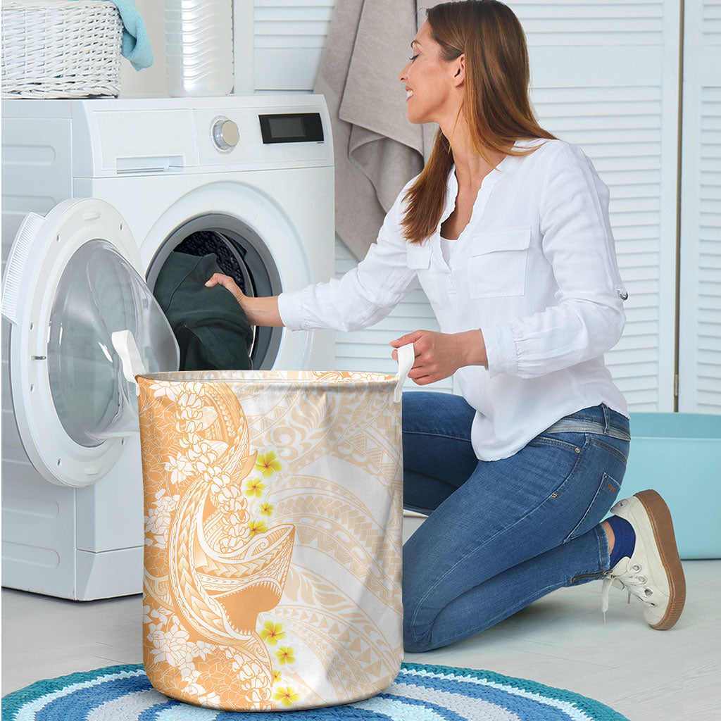 Orange Hawaii Shark Tattoo Laundry Basket Puakenikeni Lei Plumeria Polynesian Pattern