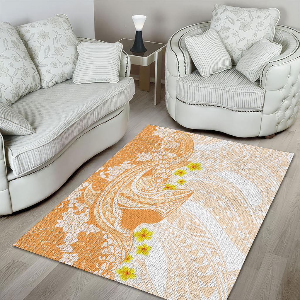 Orange Hawaii Shark Tattoo Area Rug Puakenikeni Lei Plumeria Polynesian Pattern