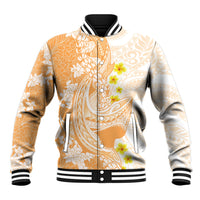 Orange Hawaii Shark Tattoo Baseball Jacket Puakenikeni Lei Plumeria Polynesian Pattern