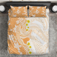 Orange Hawaii Shark Tattoo Bedding Set Puakenikeni Lei Plumeria Polynesian Pattern