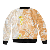 Orange Hawaii Shark Tattoo Bomber Jacket Puakenikeni Lei Plumeria Polynesian Pattern