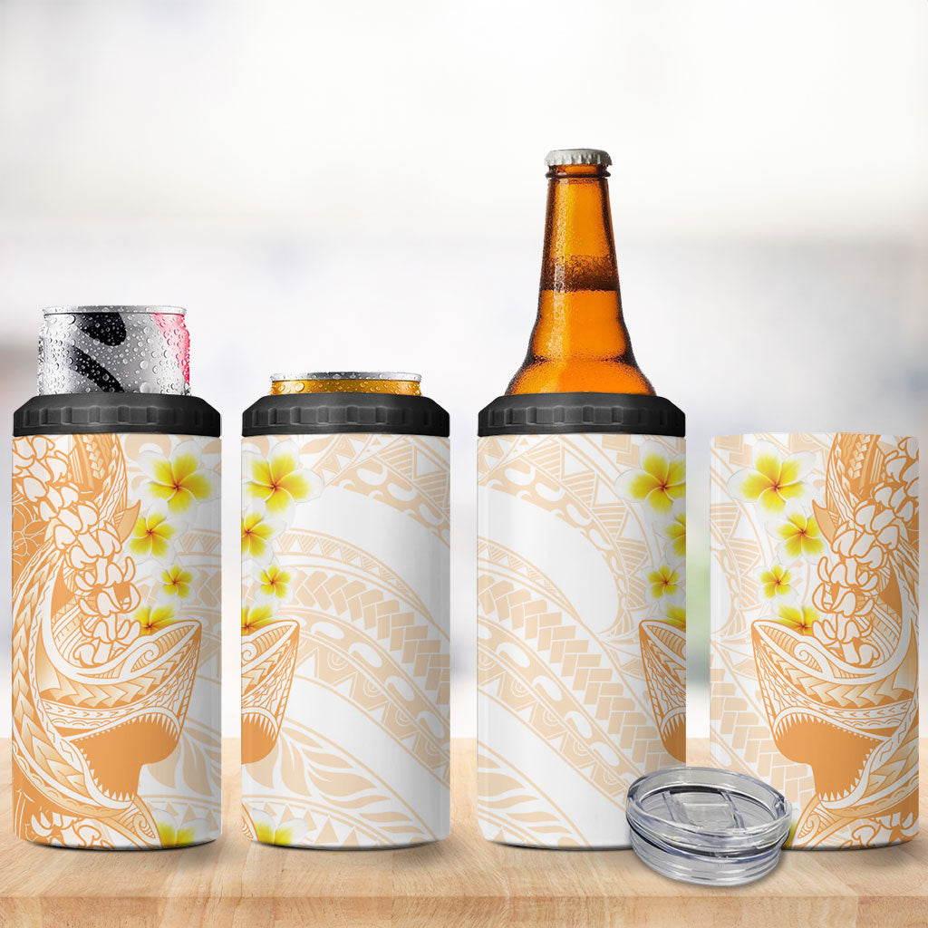 Orange Hawaii Shark Tattoo 4 in 1 Can Cooler Tumbler Puakenikeni Lei Plumeria Polynesian Pattern LT14 - Polynesian Pride