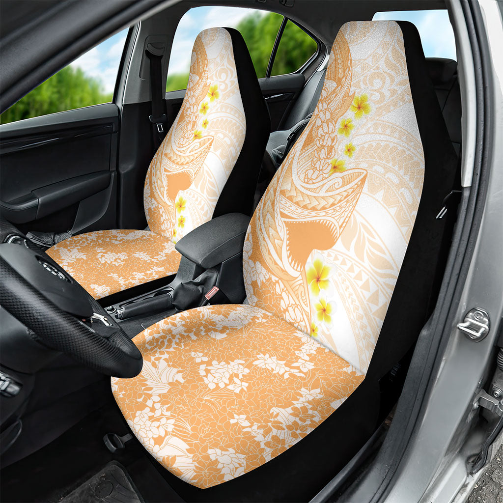 Orange Hawaii Shark Tattoo Car Seat Cover Puakenikeni Lei Plumeria Polynesian Pattern