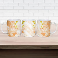 Orange Hawaii Shark Tattoo Ceramic Mug Puakenikeni Lei Plumeria Polynesian Pattern