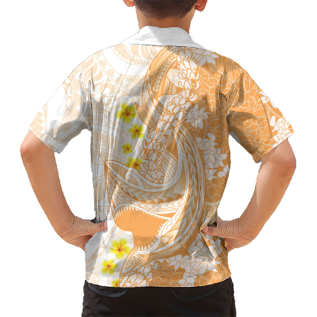 Orange Hawaii Shark Tattoo Family Matching Long Sleeve Bodycon Dress and Hawaiian Shirt Puakenikeni Lei Plumeria Polynesian Pattern LT14 - Polynesian Pride