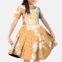 Orange Hawaii Shark Tattoo Family Matching Long Sleeve Bodycon Dress and Hawaiian Shirt Puakenikeni Lei Plumeria Polynesian Pattern LT14 Daughter's Dress Orange - Polynesian Pride