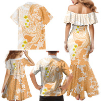 Orange Hawaii Shark Tattoo Family Matching Mermaid Dress and Hawaiian Shirt Puakenikeni Lei Plumeria Polynesian Pattern LT14 - Polynesian Pride