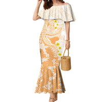 Orange Hawaii Shark Tattoo Family Matching Mermaid Dress and Hawaiian Shirt Puakenikeni Lei Plumeria Polynesian Pattern LT14 Mom's Dress Orange - Polynesian Pride
