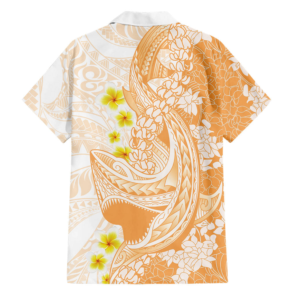 Orange Hawaii Shark Tattoo Family Matching Off Shoulder Maxi Dress and Hawaiian Shirt Puakenikeni Lei Plumeria Polynesian Pattern LT14 - Polynesian Pride