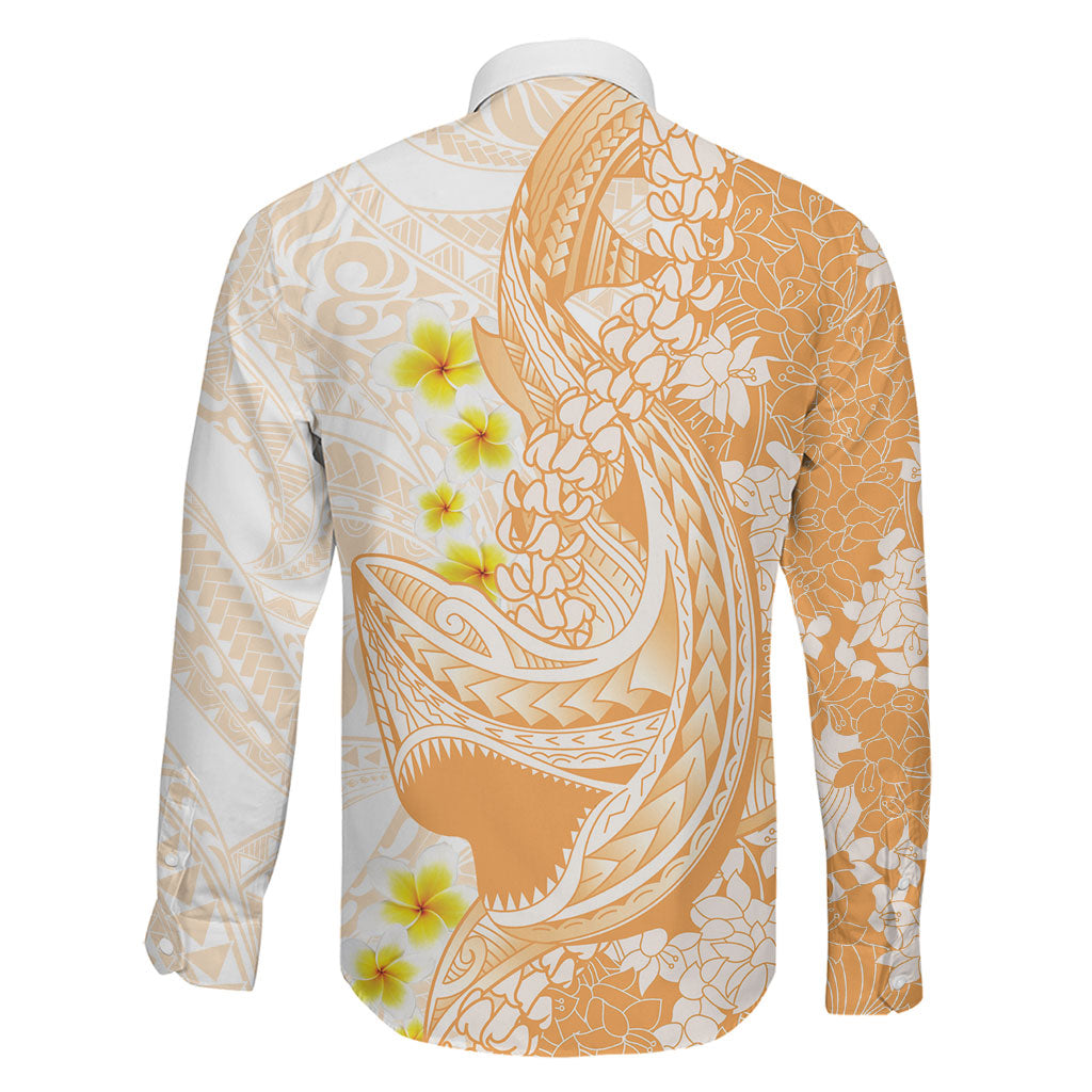Orange Hawaii Shark Tattoo Family Matching Off Shoulder Maxi Dress and Hawaiian Shirt Puakenikeni Lei Plumeria Polynesian Pattern LT14 - Polynesian Pride