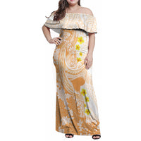 Orange Hawaii Shark Tattoo Family Matching Off Shoulder Maxi Dress and Hawaiian Shirt Puakenikeni Lei Plumeria Polynesian Pattern LT14 Mom's Dress Orange - Polynesian Pride