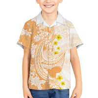 Orange Hawaii Shark Tattoo Family Matching Off Shoulder Maxi Dress and Hawaiian Shirt Puakenikeni Lei Plumeria Polynesian Pattern LT14 Son's Shirt Orange - Polynesian Pride