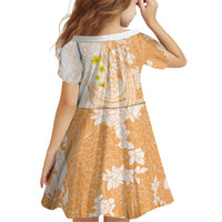 Orange Hawaii Shark Tattoo Family Matching Off Shoulder Short Dress and Hawaiian Shirt Puakenikeni Lei Plumeria Polynesian Pattern LT14 - Polynesian Pride