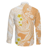 Orange Hawaii Shark Tattoo Family Matching Off Shoulder Short Dress and Hawaiian Shirt Puakenikeni Lei Plumeria Polynesian Pattern LT14 - Polynesian Pride