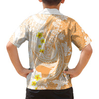 Orange Hawaii Shark Tattoo Family Matching Puletasi and Hawaiian Shirt Puakenikeni Lei Plumeria Polynesian Pattern