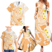 Orange Hawaii Shark Tattoo Family Matching Summer Maxi Dress and Hawaiian Shirt Puakenikeni Lei Plumeria Polynesian Pattern LT14 - Polynesian Pride
