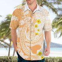 Orange Hawaii Shark Tattoo Hawaiian Shirt Puakenikeni Lei Plumeria Polynesian Pattern