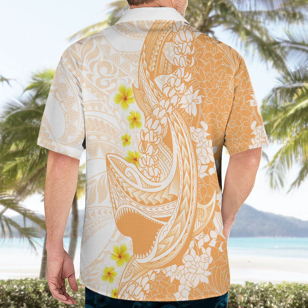 Orange Hawaii Shark Tattoo Hawaiian Shirt Puakenikeni Lei Plumeria Polynesian Pattern