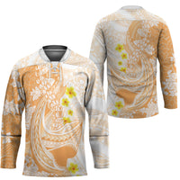 Orange Hawaii Shark Tattoo Hockey Jersey Puakenikeni Lei Plumeria Polynesian Pattern