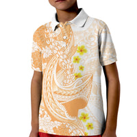 Orange Hawaii Shark Tattoo Kid Polo Shirt Puakenikeni Lei Plumeria Polynesian Pattern