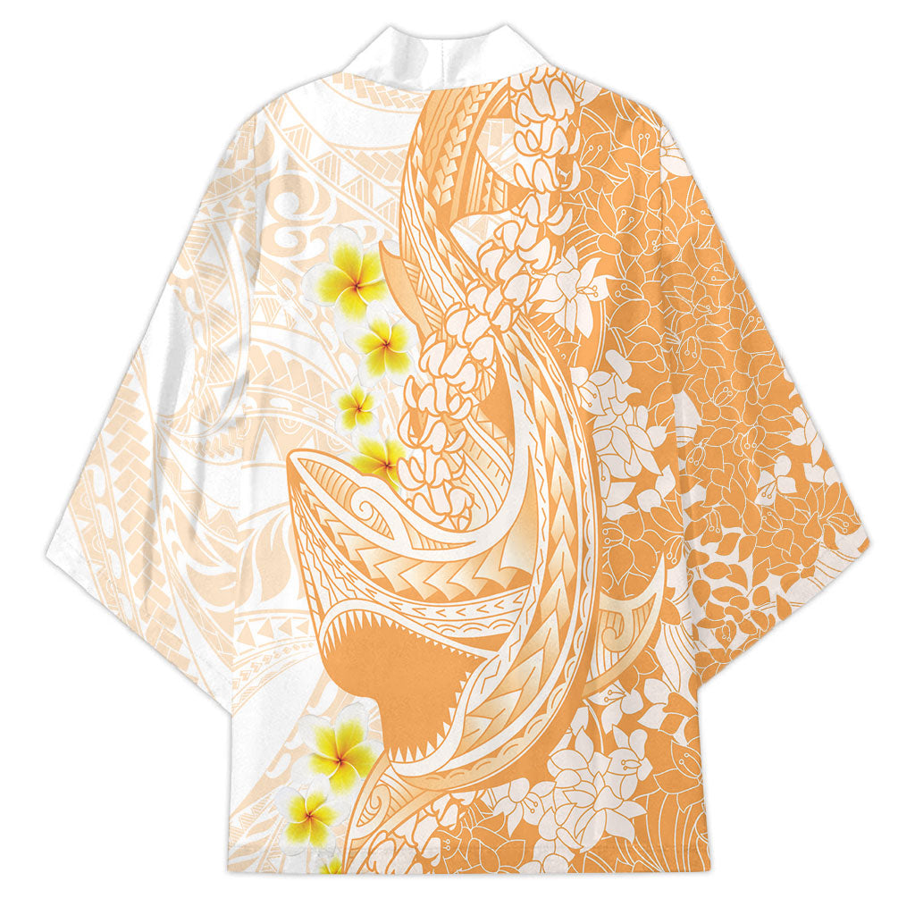 Orange Hawaii Shark Tattoo Kimono Puakenikeni Lei Plumeria Polynesian Pattern
