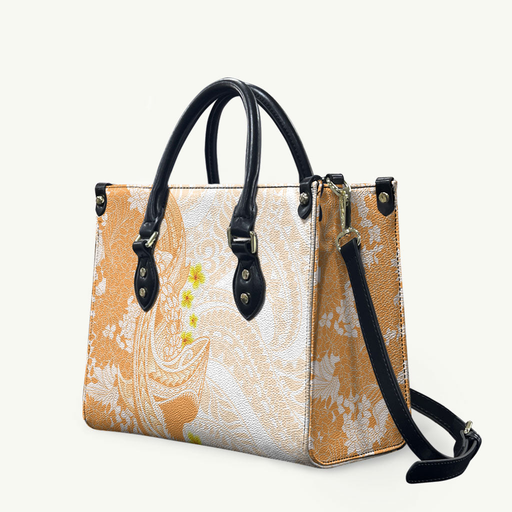 Orange Hawaii Shark Tattoo Leather Bag Puakenikeni Lei Plumeria Polynesian Pattern