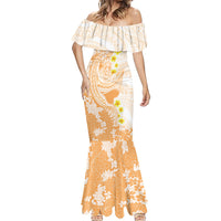 Orange Hawaii Shark Tattoo Mermaid Dress Puakenikeni Lei Plumeria Polynesian Pattern LT14 - Polynesian Pride