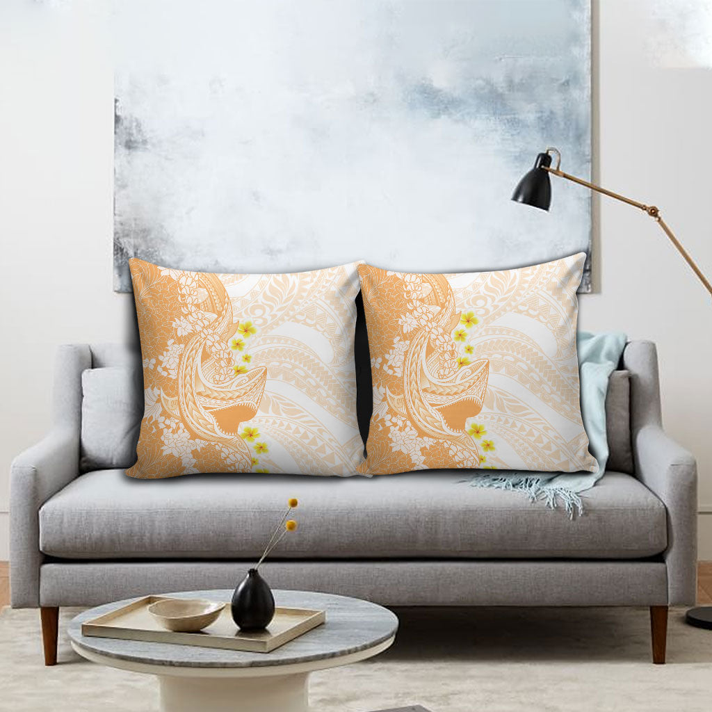 Orange Hawaii Shark Tattoo Pillow Cover Puakenikeni Lei Plumeria Polynesian Pattern LT14 - Polynesian Pride