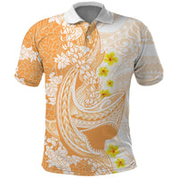 Orange Hawaii Shark Tattoo Polo Shirt Puakenikeni Lei Plumeria Polynesian Pattern