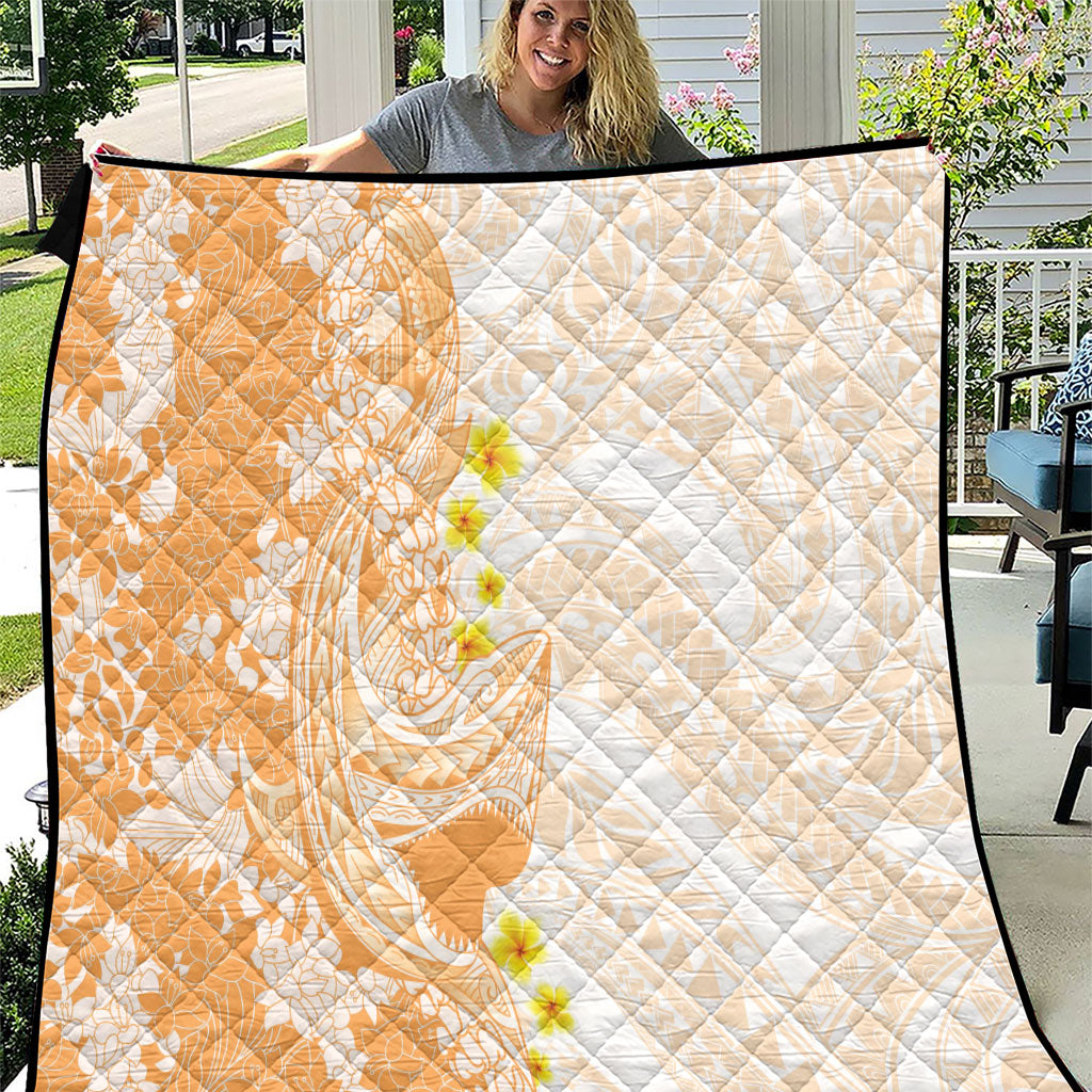 Orange Hawaii Shark Tattoo Quilt Puakenikeni Lei Plumeria Polynesian Pattern LT14 Orange - Polynesian Pride