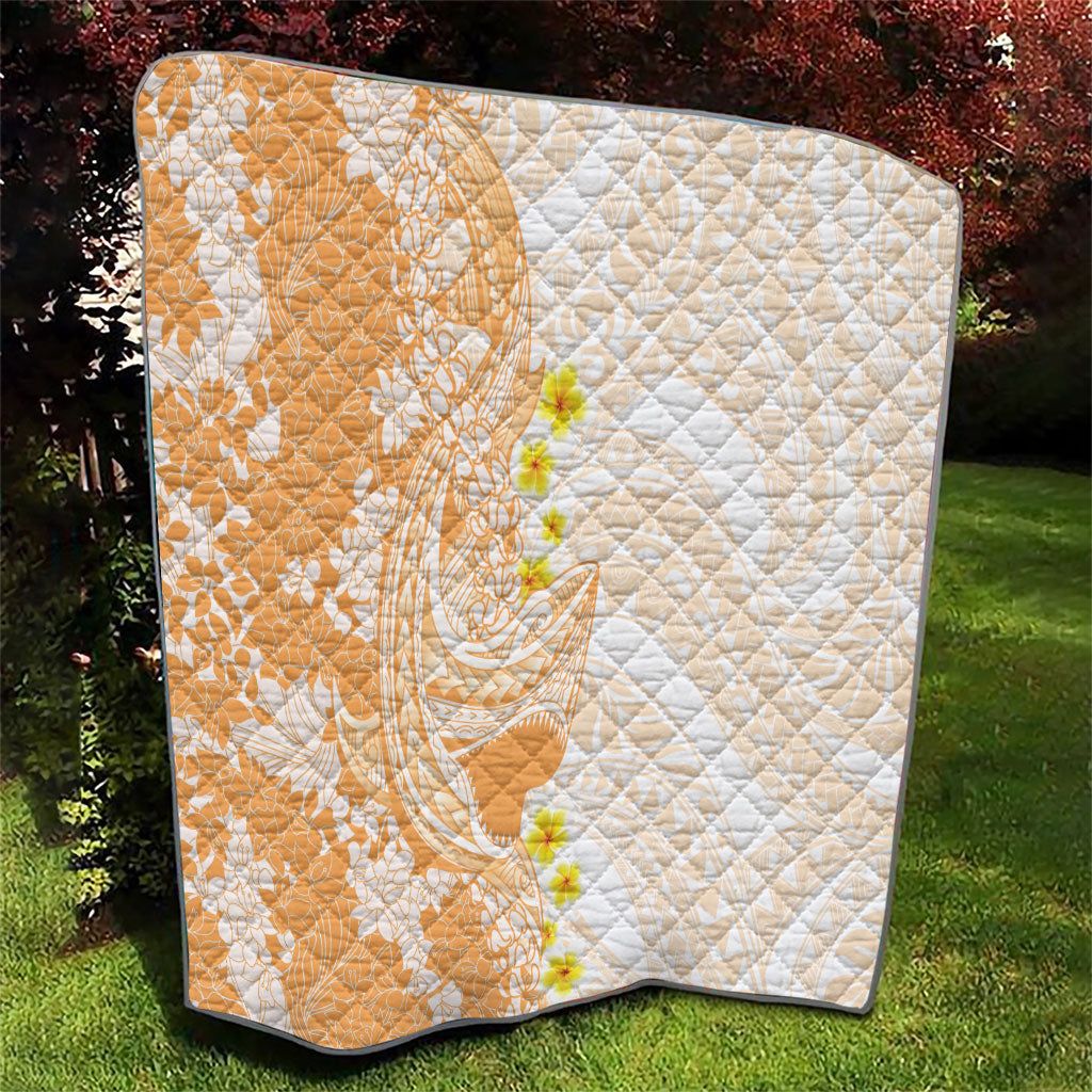 Orange Hawaii Shark Tattoo Quilt Puakenikeni Lei Plumeria Polynesian Pattern LT14 - Polynesian Pride