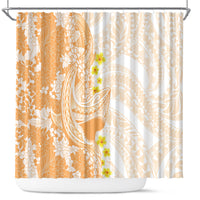 Orange Hawaii Shark Tattoo Shower Curtain Puakenikeni Lei Plumeria Polynesian Pattern