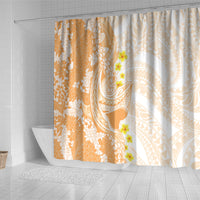 Orange Hawaii Shark Tattoo Shower Curtain Puakenikeni Lei Plumeria Polynesian Pattern