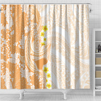 Orange Hawaii Shark Tattoo Shower Curtain Puakenikeni Lei Plumeria Polynesian Pattern
