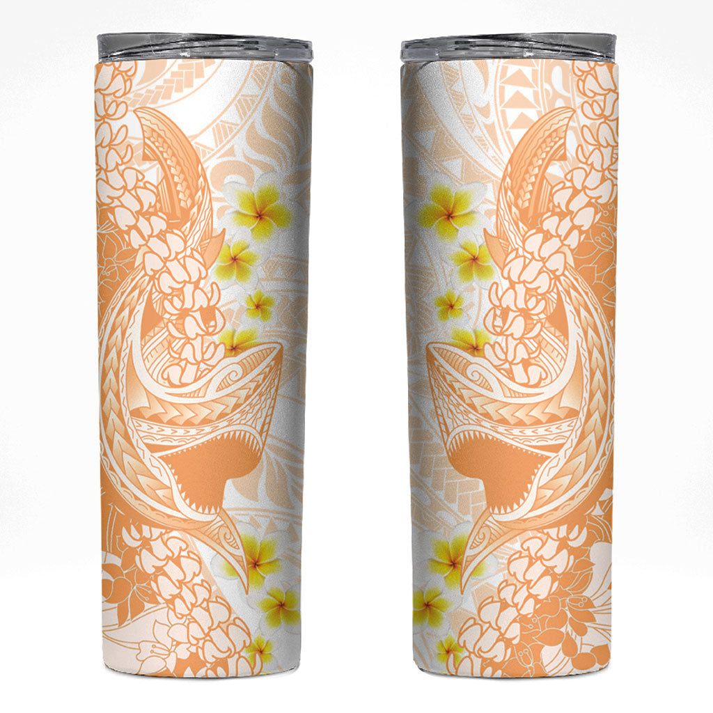 Orange Hawaii Shark Tattoo Skinny Tumbler Puakenikeni Lei Plumeria Polynesian Pattern LT14 Orange - Polynesian Pride