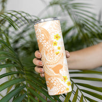 Orange Hawaii Shark Tattoo Skinny Tumbler Puakenikeni Lei Plumeria Polynesian Pattern LT14 - Polynesian Pride