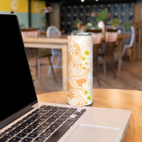 Orange Hawaii Shark Tattoo Skinny Tumbler Puakenikeni Lei Plumeria Polynesian Pattern LT14 - Polynesian Pride