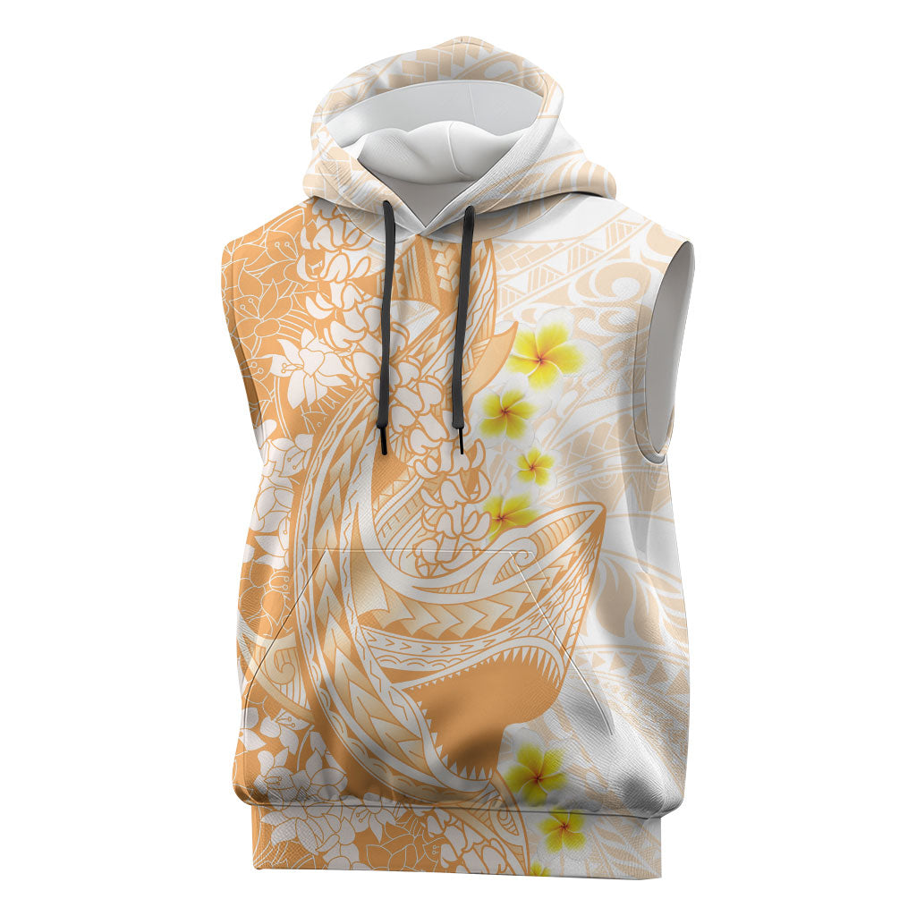 Orange Hawaii Shark Tattoo Sleeveless Hoodie Puakenikeni Lei Plumeria Polynesian Pattern LT14 Orange - Polynesian Pride