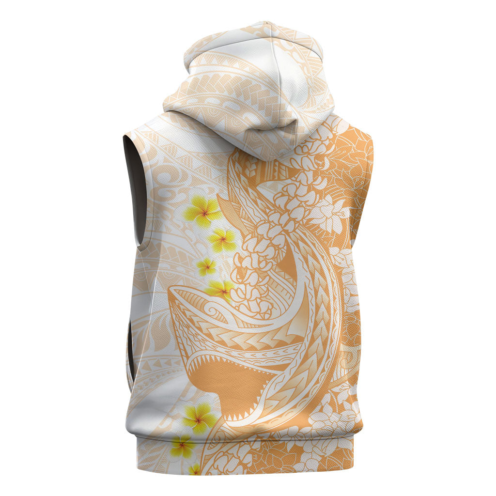Orange Hawaii Shark Tattoo Sleeveless Hoodie Puakenikeni Lei Plumeria Polynesian Pattern LT14 - Polynesian Pride