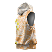 Orange Hawaii Shark Tattoo Sleeveless Hoodie Puakenikeni Lei Plumeria Polynesian Pattern LT14 - Polynesian Pride