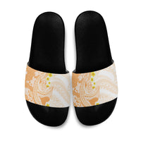 Orange Hawaii Shark Tattoo Slide Sandals Puakenikeni Lei Plumeria Polynesian Pattern