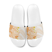 Orange Hawaii Shark Tattoo Slide Sandals Puakenikeni Lei Plumeria Polynesian Pattern