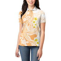 Orange Hawaii Shark Tattoo Women Polo Shirt Puakenikeni Lei Plumeria Polynesian Pattern LT14 - Polynesian Pride