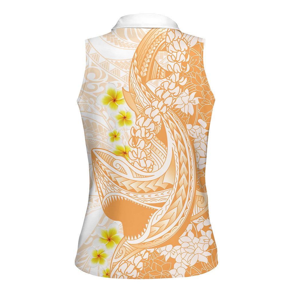 Orange Hawaii Shark Tattoo Women Sleeveless Polo Shirt Puakenikeni Lei Plumeria Polynesian Pattern LT14 - Polynesian Pride