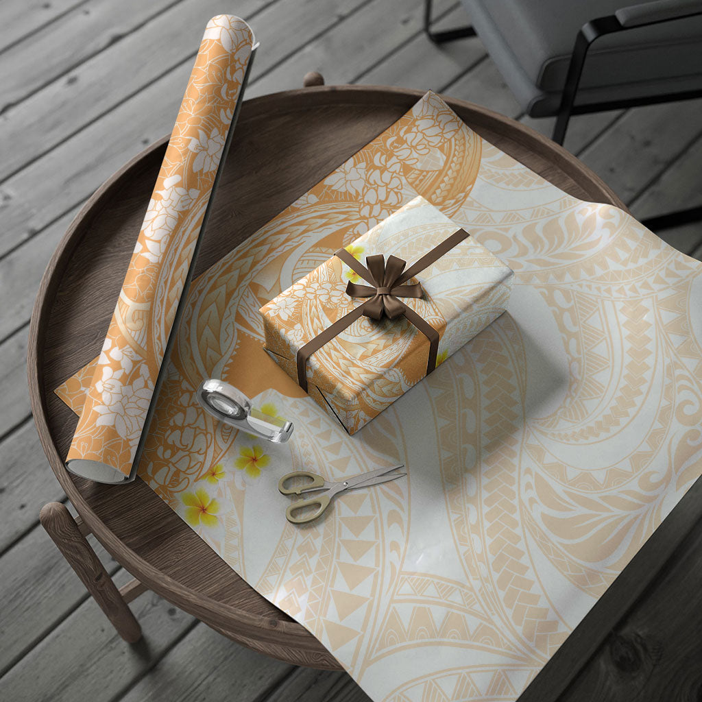 Orange Hawaii Shark Tattoo Wrapping Paper Puakenikeni Lei Plumeria Polynesian Pattern