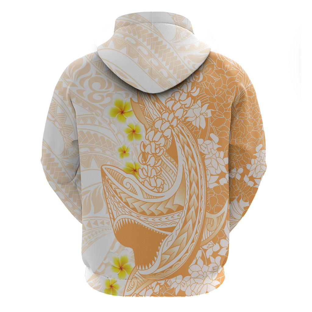 Orange Hawaii Shark Tattoo Zip Hoodie Puakenikeni Lei Plumeria Polynesian Pattern