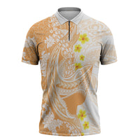 Orange Hawaii Shark Tattoo Zipper Polo Shirt Puakenikeni Lei Plumeria Polynesian Pattern LT14 Orange - Polynesian Pride