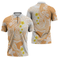 Orange Hawaii Shark Tattoo Zipper Polo Shirt Puakenikeni Lei Plumeria Polynesian Pattern LT14 - Polynesian Pride