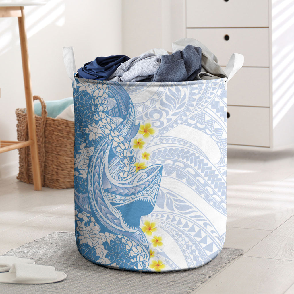 Blue Hawaii Shark Tattoo Laundry Basket Puakenikeni Lei Plumeria Polynesian Pattern