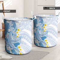 Blue Hawaii Shark Tattoo Laundry Basket Puakenikeni Lei Plumeria Polynesian Pattern